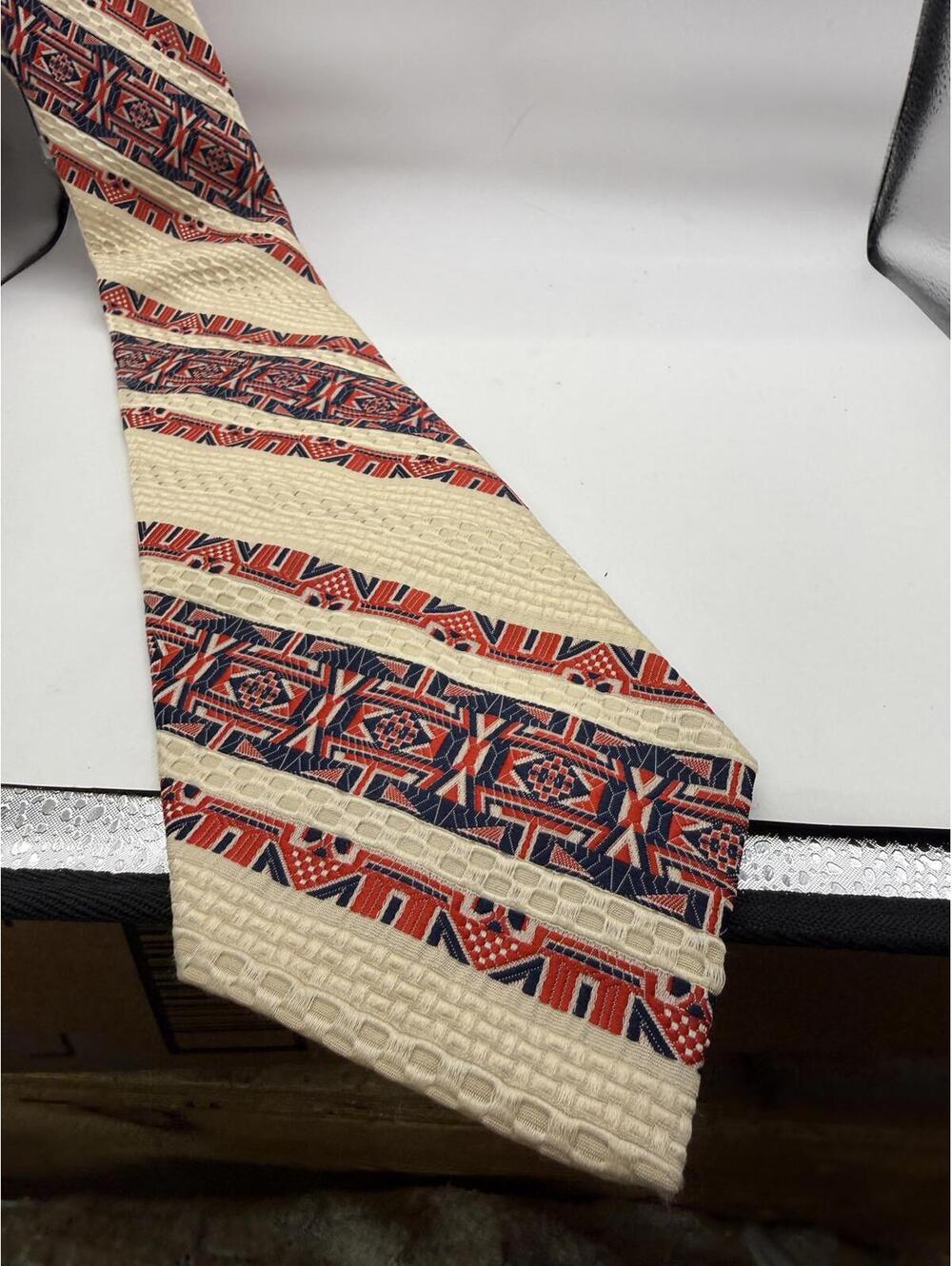 John Frederics Men's Beige and Red Patterned Polyester Tie